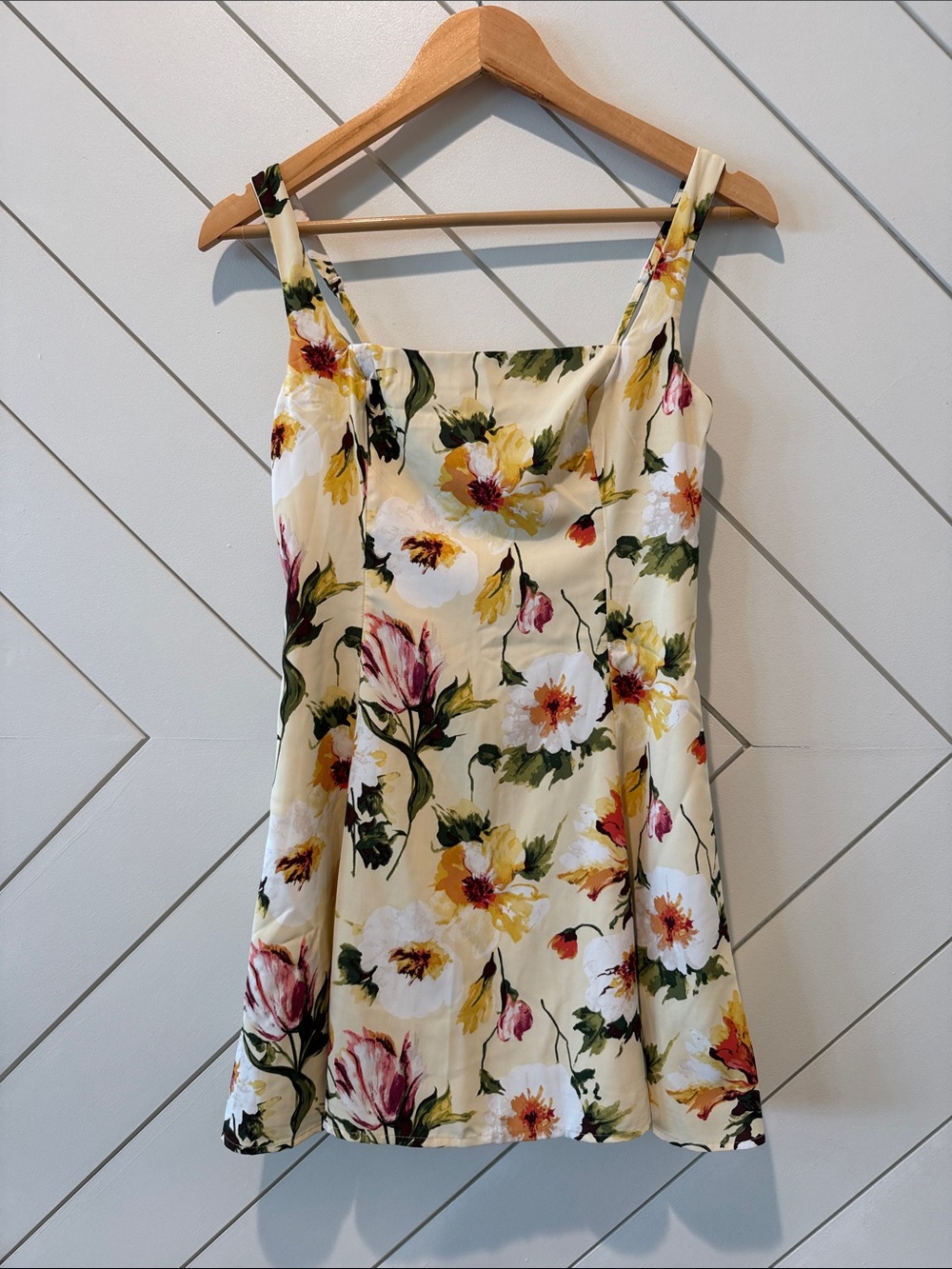 Abercrombie & Fitch Cream Floral Slip Mini Dress with Yellow, Pink & Green